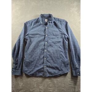 Gap Button Down Shirt Mens L True Navy Indigo Twill Grid Pattern S/353675-01